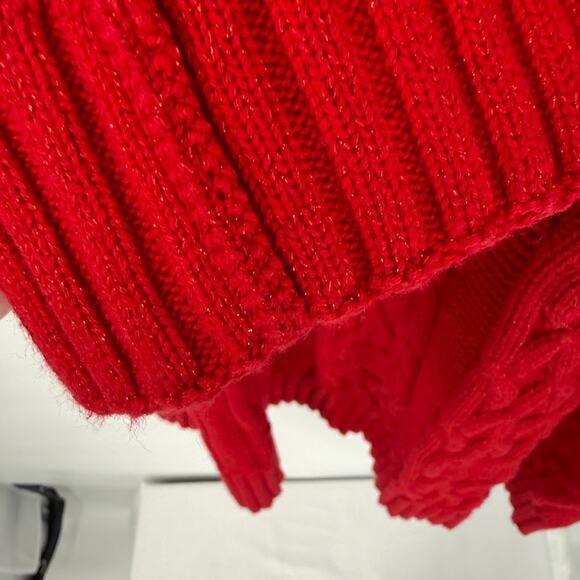 Christopher & Banks Red Sparkle Cable Knit Sweater Women’s L Cowl Neck Cozy - Picture 5 of 7